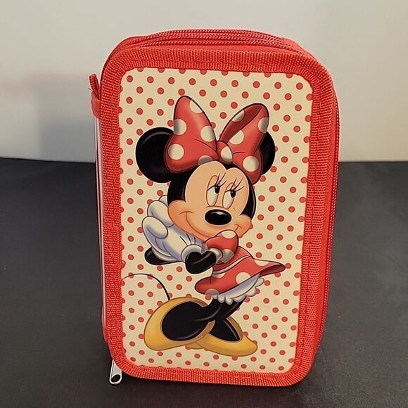 BRAND NEW MINNIE MOUSE WALT DISNEY 3 SECTION PENCIL CASE ORGANIZER - Picture 1 of 11